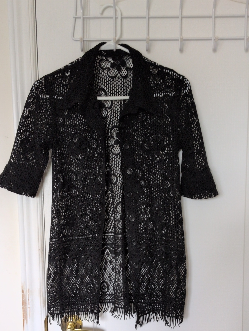 Black Crochet Button-Front Women's Top